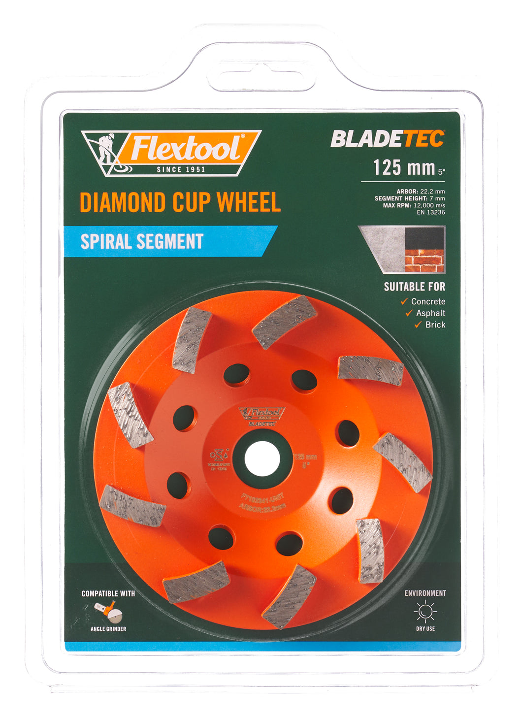 Flextool BladeTec Diamond Cup Wheel - Spiral Segment (125 mm 5