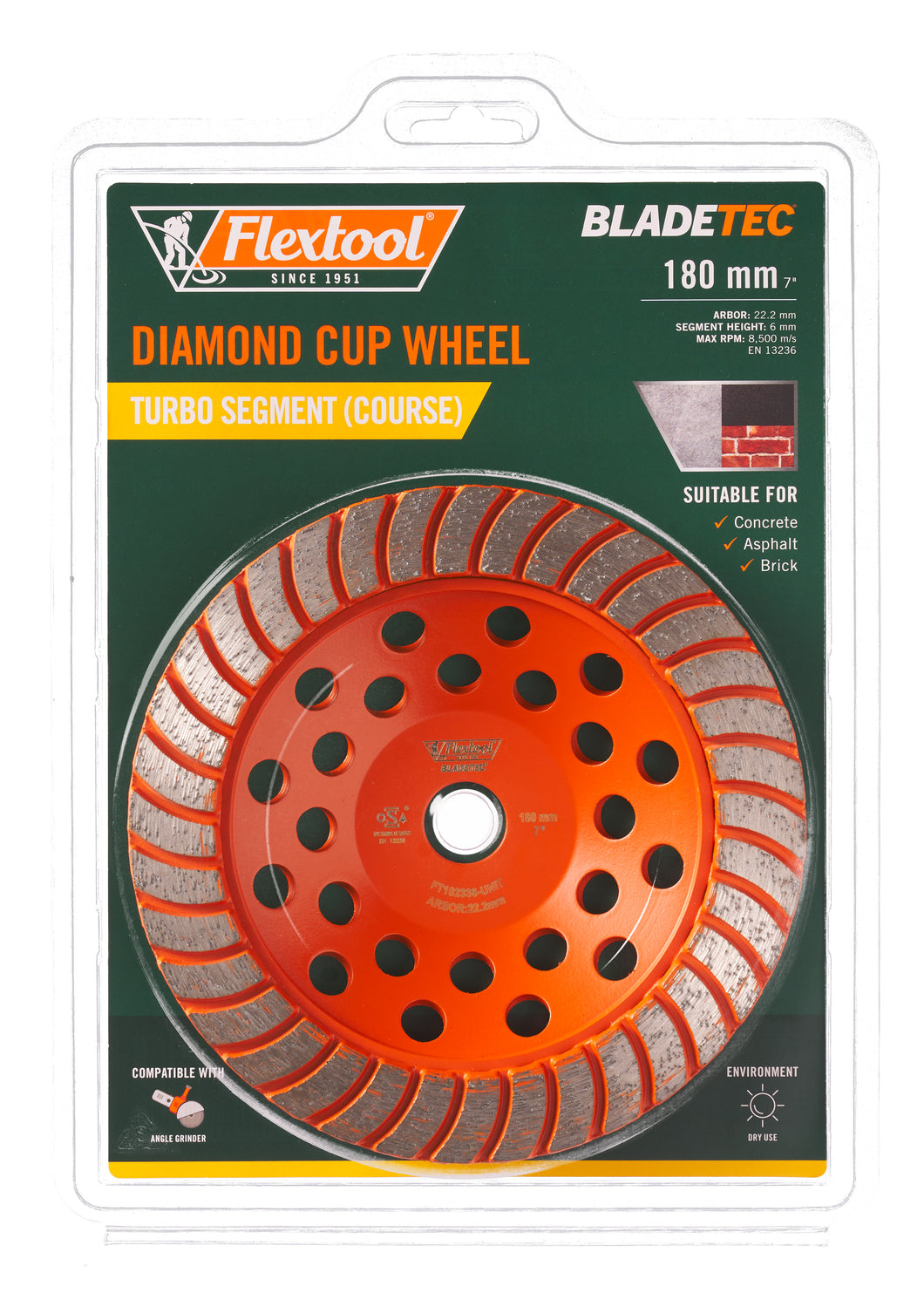 Flextool BladeTec Diamond Cup Wheel - Turbo (Course 180 mm 7
