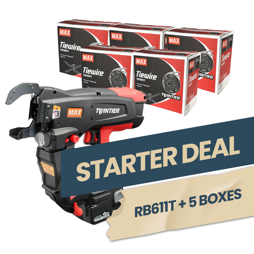 MAX Starter Deal (RB611T Rebar Tying Tool + 5 Boxes of Tie Wire)