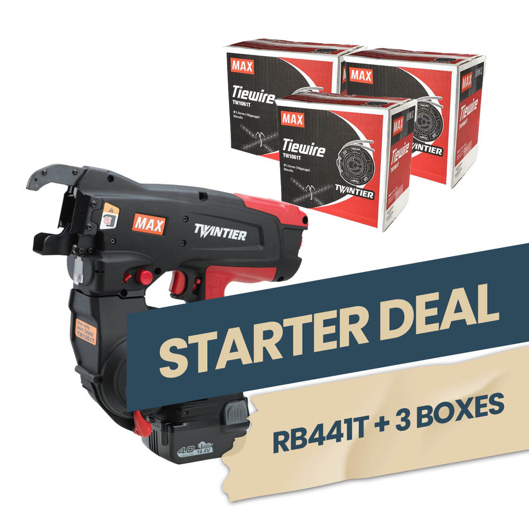 MAX Starter Deal (RB441T Rebar Tying Tool + 3 Boxes of Tie Wire)