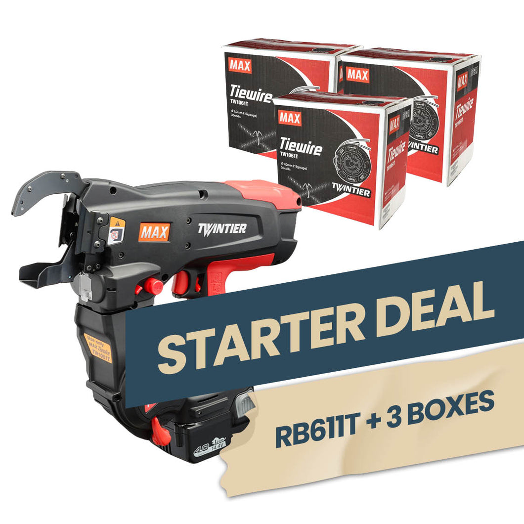 MAX Starter Deal (RB611T Rebar Tying Tool + 3 Boxes of Tie Wire)