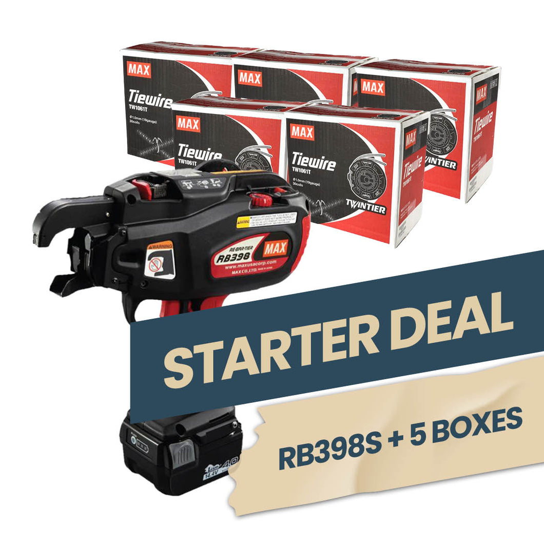 MAX Starter Deal (RB398S Rebar Tying Tool + 5 Boxes of Tie Wire)