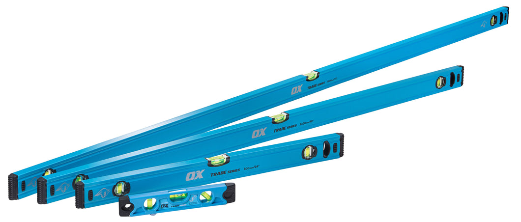 OX Trade 4 Piece Level Set - Includes 600mm, 1200mm, 1800mm & Torpedo Levels